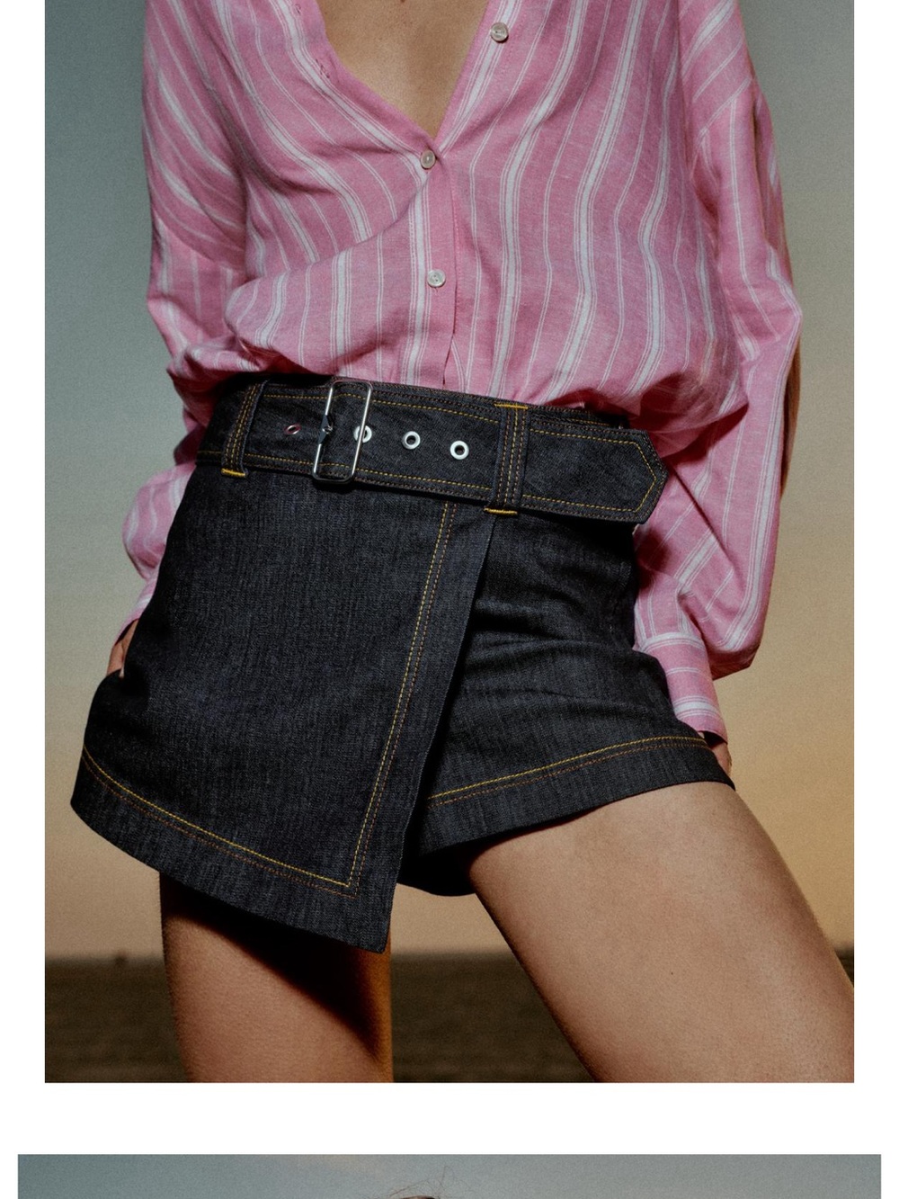 Zara Dark Denim Wrap Belted Skort - Pink Top Accent Size Large